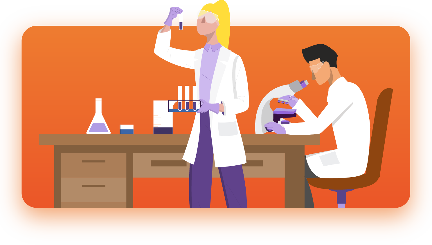 Ilustracion estudiantes de ingenieria quimica en laboratorio 