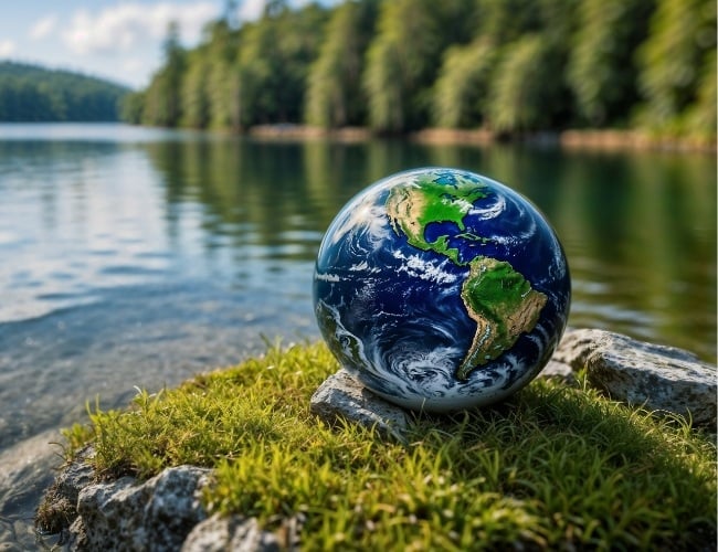 Planeta tierra en la naturaleza representando a los objetivos ambientales de la UE